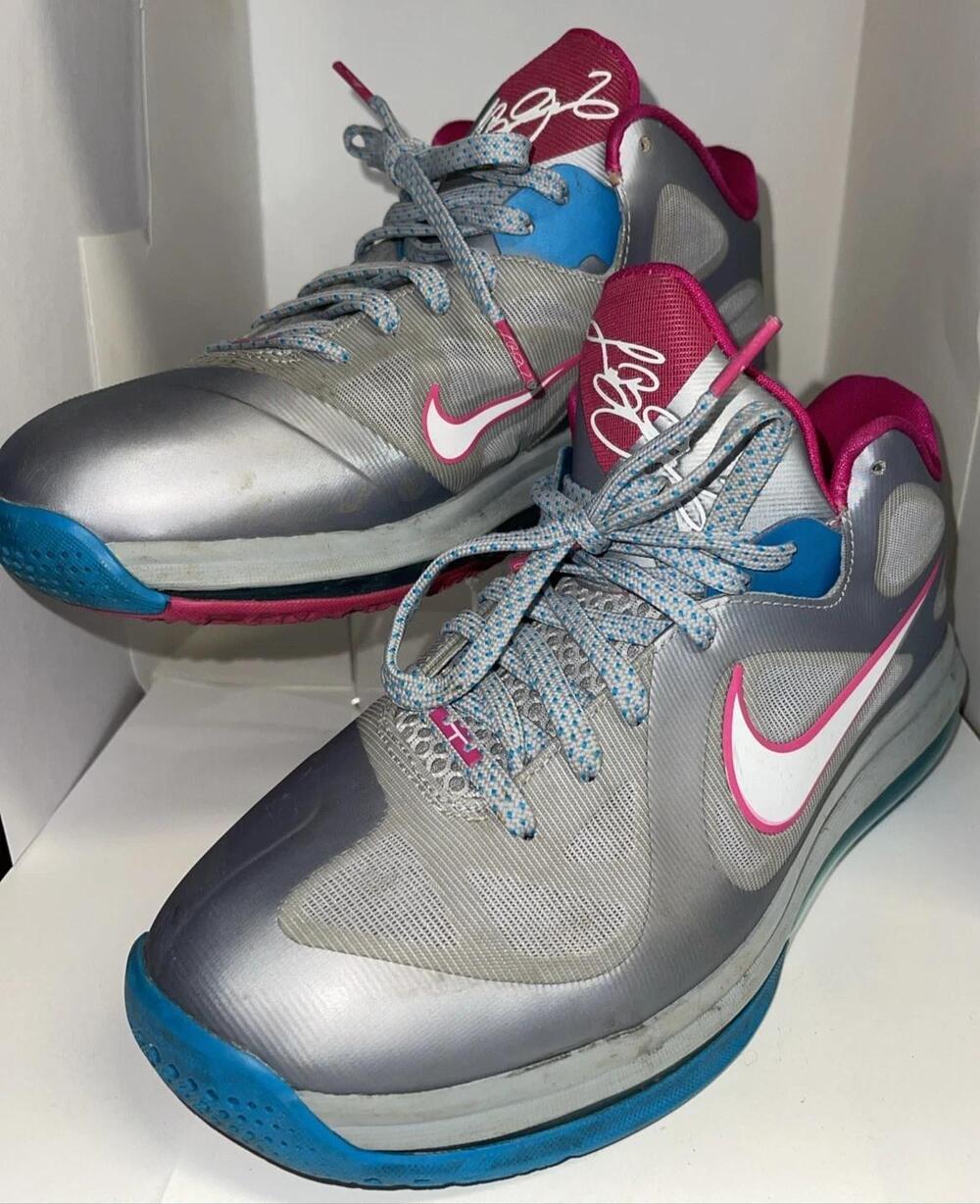 Nike LeBron 9 Low Shoes Mens Size 8.5 Basketball Gray Pink Blue 510811-002